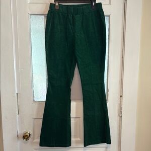 Women’s Dark Green Corduroy Flared Pants 30” Elastic Waistband Size L